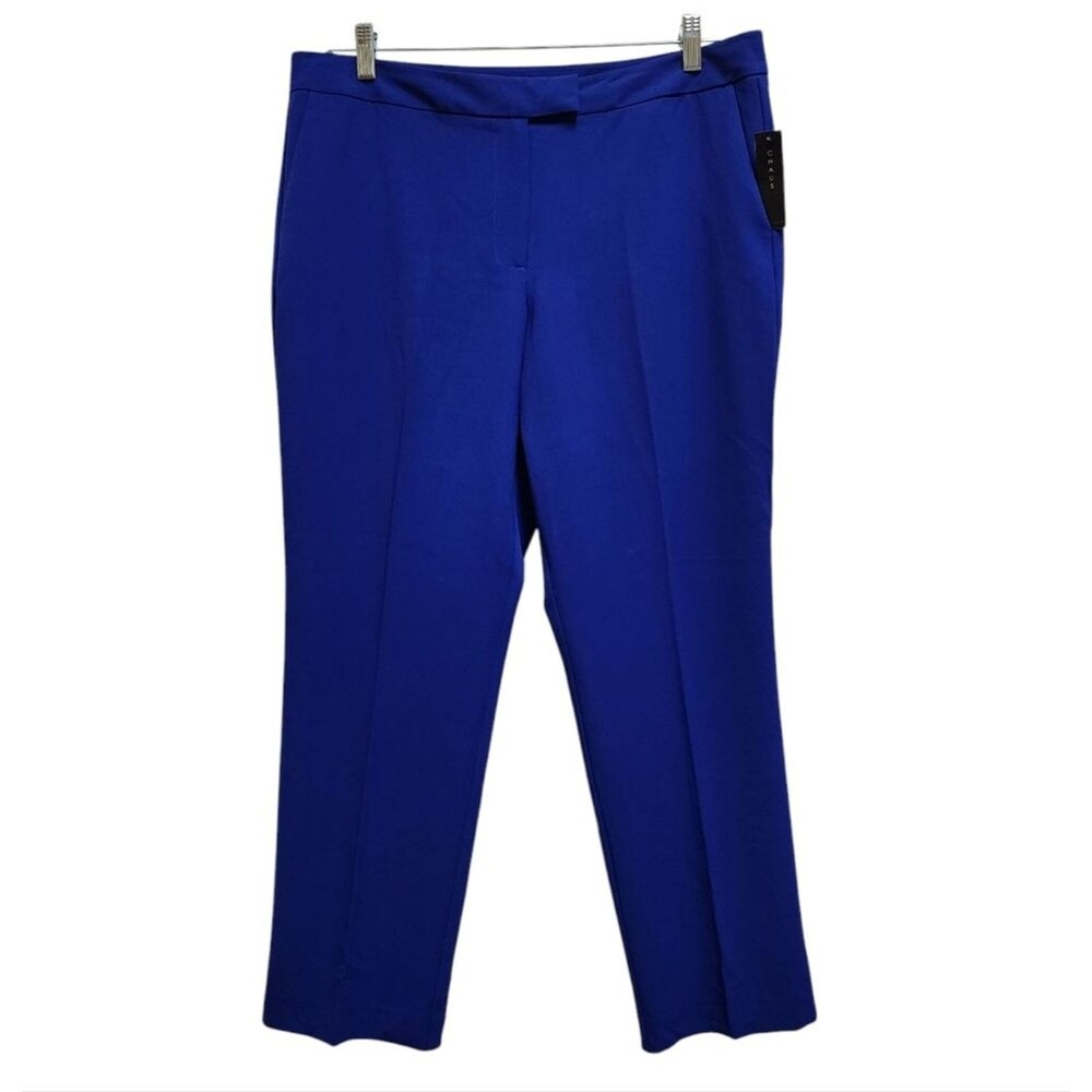 Chaus Blue Flat Straight Stretch Trouser Pants Women Sz 14 Pocket Office Comfort